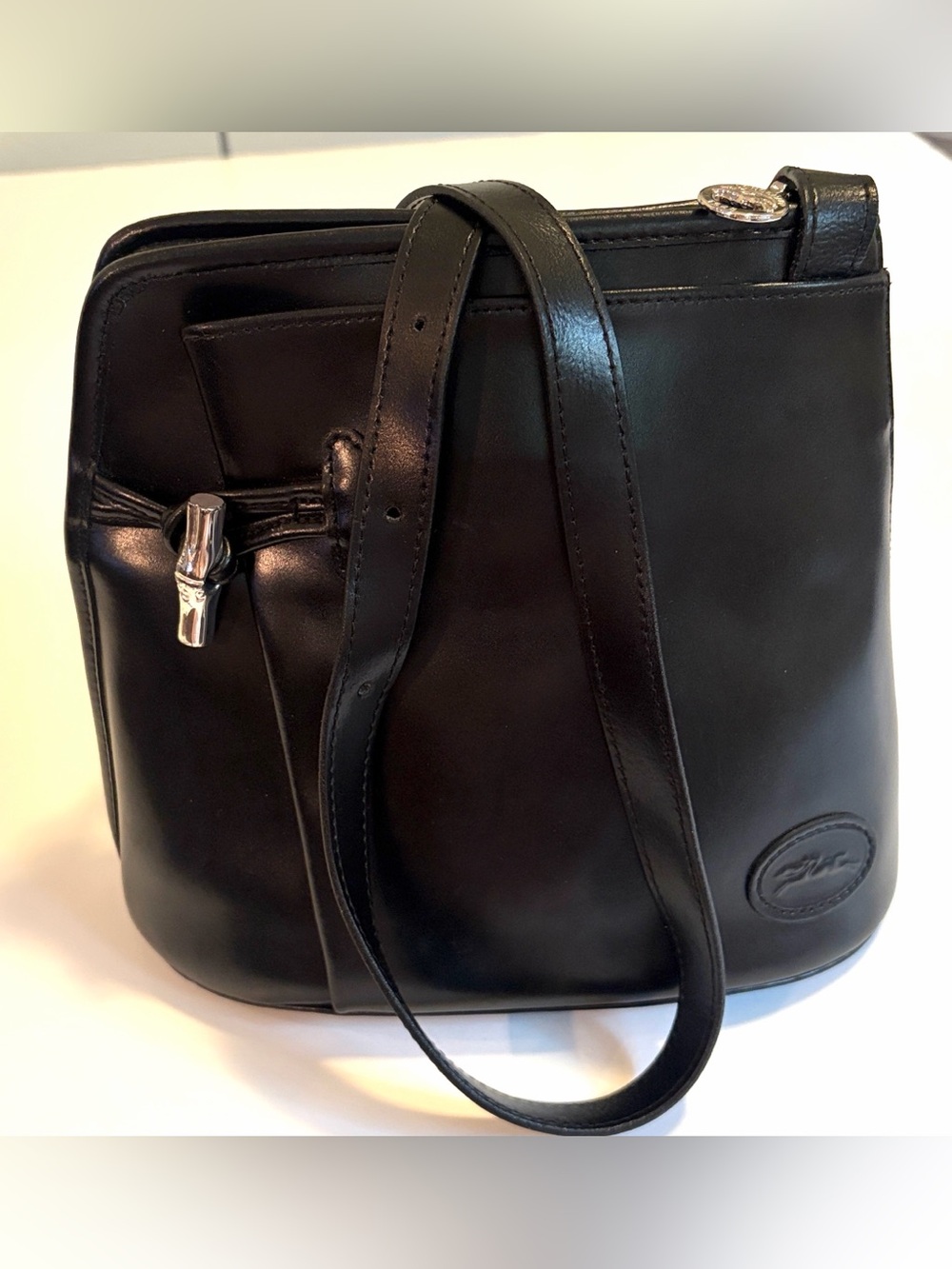 Longchamp Le Roseau Bag Shoulder Crossbody Bucket Black Leather Bag Vintage - Picture 5 of 16